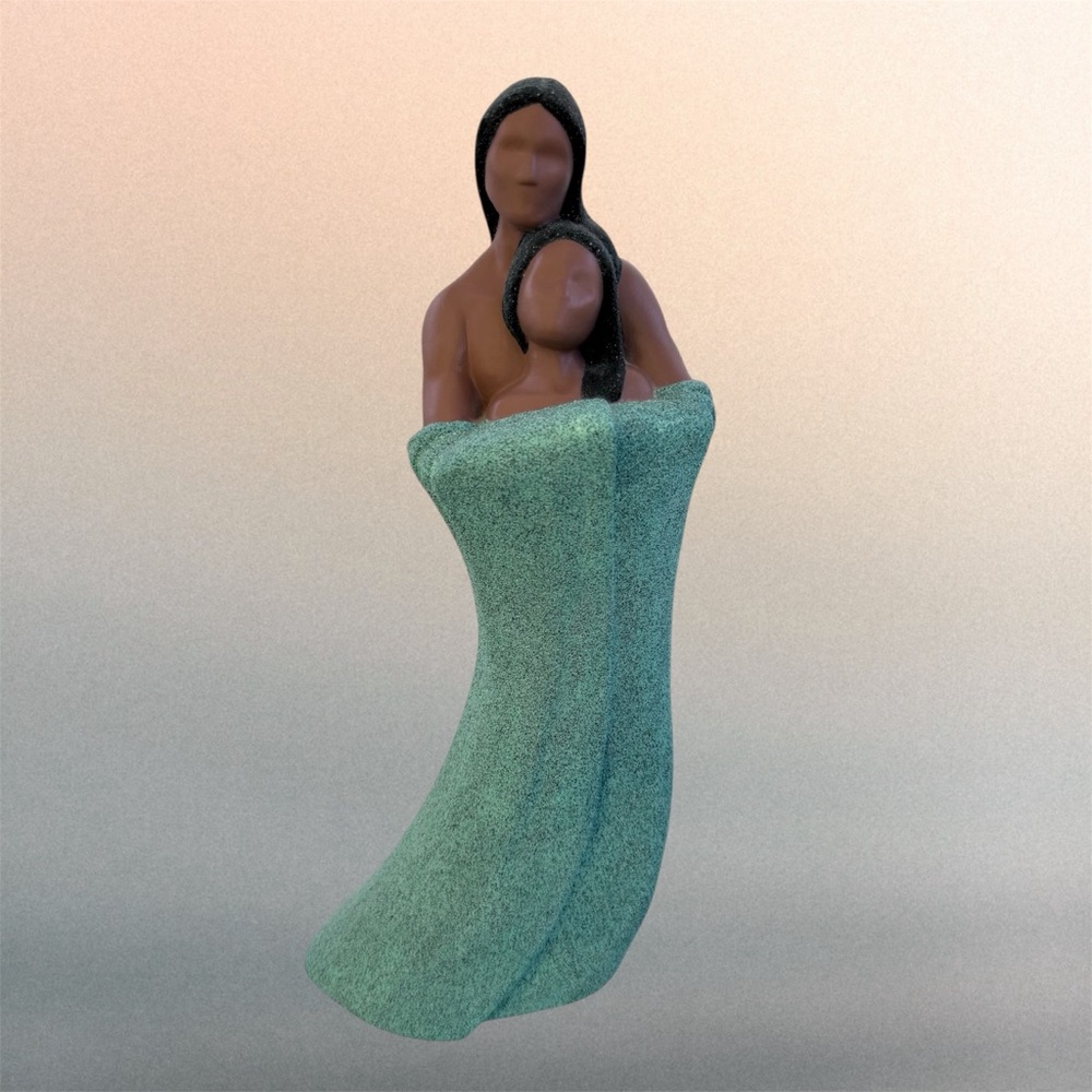 Native American-Style Embracing Couple Ceramic Sculpture